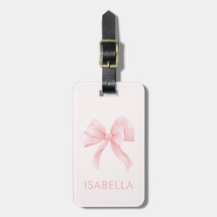 Étiquette À Bagage Joli Nom de Fille Coquette Ruban Rose