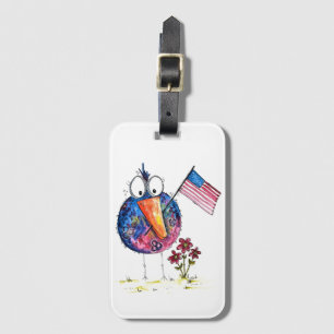 Étiquette À Bagage Joli oiseau fantaisiste patriotique avec drapeau