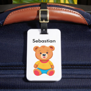Étiquette À Bagage Joli Ours en Peluche Couleurs Image Enfants Enfant
