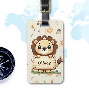 Étiquette À Bagage Joli Petit Lion avec un Panneau de Nom