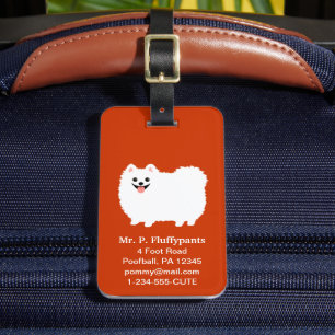 Étiquette À Bagage Joli Pomeranian Blanc avec Texte Personnalisable
