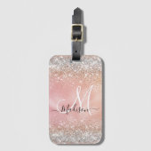 Étiquette À Bagage Joli rose or faux argent parties scintillant monog (Devant Vertical)