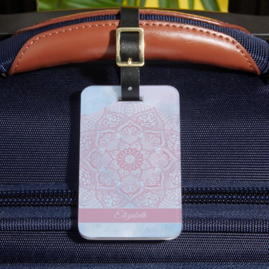 Étiquette À Bagage Joli rose Sacré Lotus Fleur de fleurs Mandala (Insitu Rectoal 2)
