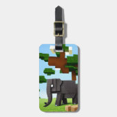 Étiquette À Bagage Joli Safari Elephant Pixel Art (Devant Vertical)