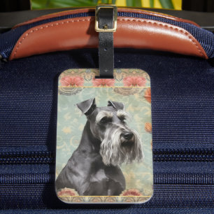 Étiquette À Bagage Joli Schnauzer Floral