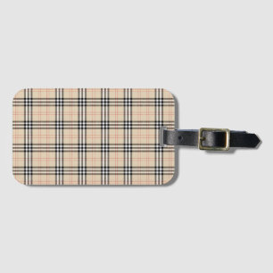 Étiquette À Bagage Joli Tartan Plaid Beige