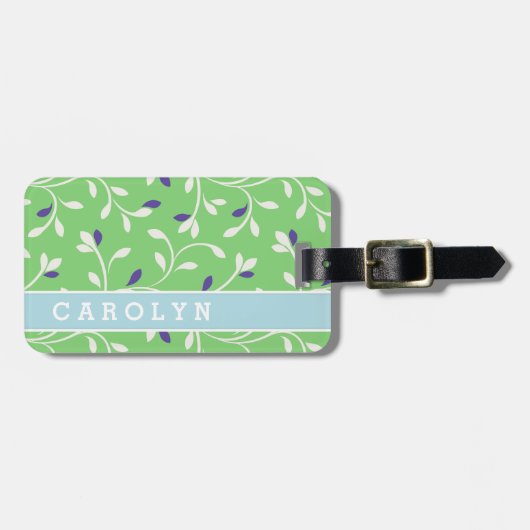 Étiquette À Bagage Joli vert vert bouclé feuille motif (Devant horizontal)