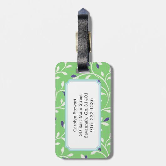 Étiquette À Bagage Joli vert vert bouclé feuille motif (Dos Vertical)