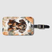 Étiquette À Bagage Jolie Brown dachshund Puppy Peach Floral (Devant Horizontal)