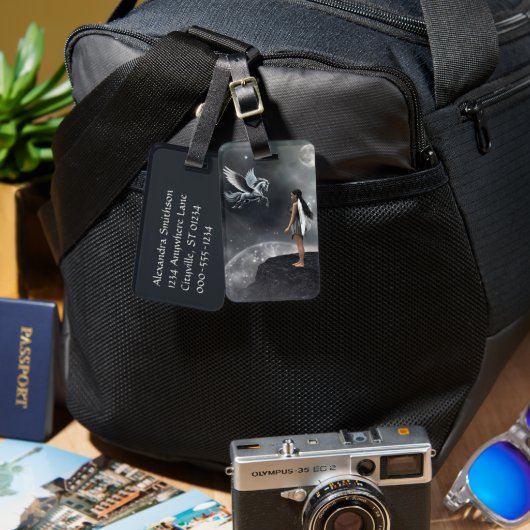 Étiquette À Bagage Jolie fée ailée et cheval volant (Recto & Verso)