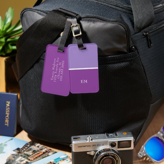 Étiquette À Bagage Jolie fille moderne violet Initiales monogrammes (Recto & Verso)