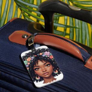 Étiquette À Bagage Jolie Fille Noire Avec Couronne De Fleurs Afro