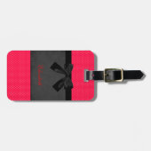 Étiquette À Bagage Jolie fille Pois rouges élégants - Bow noir (Devant horizontal)