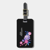 Étiquette À Bagage Jolie fille rose violet noir Floral Nom (Devant Vertical)
