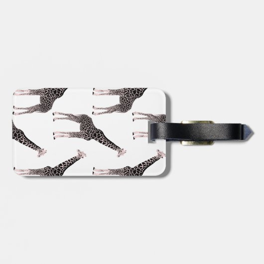 Étiquette À Bagage Jolie Giraffe noire blanche rose (Dos horizontal)
