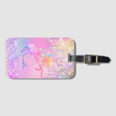 Étiquette À Bagage Jolie licorne rose Parties scintillant arc-en-ciel (Devant Horizontal)