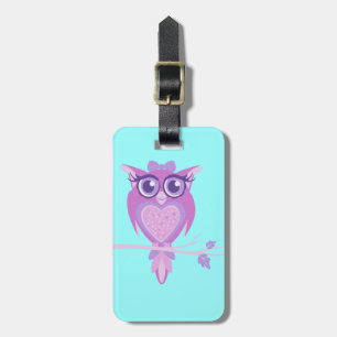 Étiquette À Bagage Jolie mauve aqua enfants hibou bagage personnalisé