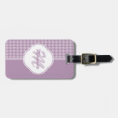 Étiquette À Bagage Jolie Pastel Purple Houndstooth Monogramme et nom (Devant horizontal)