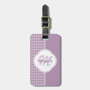 Étiquette À Bagage Jolie Pastel Purple Houndstooth Monogramme et nom