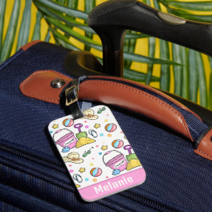 Étiquette À Bagage Jolie plage d'été Doodles Motif Personnalisé
