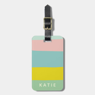 Étiquette À Bagage Jolies rayures de blocs de couleur en pastels ment