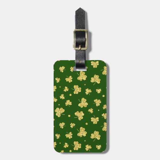ÉTIQUETTE À BAGAGE JOLIMENT VERT & OR SHAMROCKS CELTIQUES IRLANDAIS (Devant Vertical)