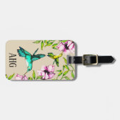 Étiquette À Bagage Jolis colibris d'aquarelle et fleurs pourpres (Devant horizontal)