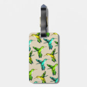 Étiquette À Bagage Jolis colibris d'aquarelle et fleurs pourpres (Dos Vertical)