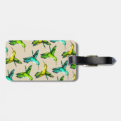 Étiquette À Bagage Jolis colibris d'aquarelle et fleurs pourpres (Dos horizontal)