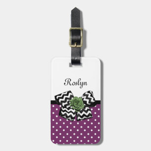 Étiquette À Bagage Jolis points violets Rose verte Chevron Nœud avec
