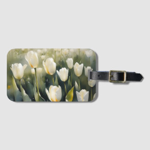 Étiquette À Bagage Jolis tulipes blancs jardin peinture à l'aquarelle