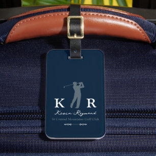 Étiquette À Bagage Joueur de golf bleu avec initiales