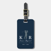 Étiquette À Bagage Joueur de golf bleu avec initiales (Devant Vertical)