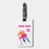 Étiquette À Bagage Joueuse de hockey personnalisée Aquarelle (Dos Vertical)