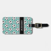 Étiquette À Bagage Joueuse de soccer turquoise boules Motif enfant ga (Devant horizontal)