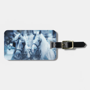 Étiquette À Bagage Jovely Horse Team Winter Driving Photo Horizontal