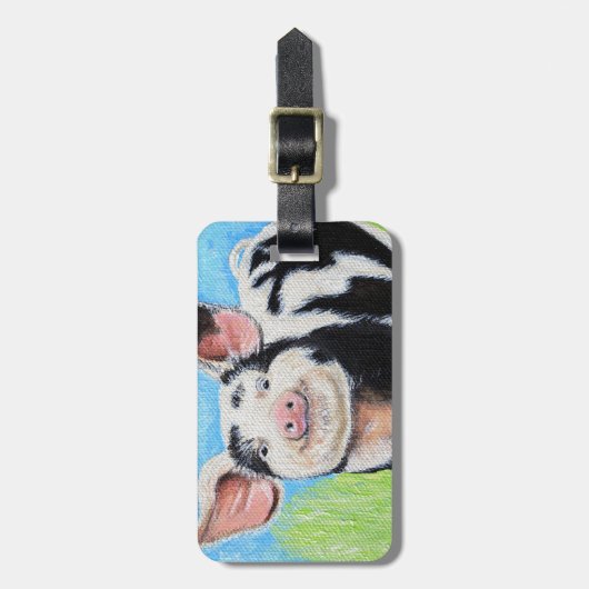 Étiquette À Bagage Joyeuse peinture de petit cochon (Devant Vertical)