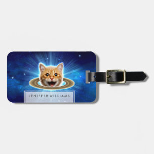 Étiquette À Bagage Joyeux chat dans l'espace.