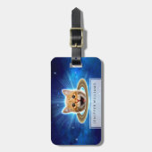 Étiquette À Bagage Joyeux chat dans l'espace. (Devant Vertical)