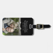 Étiquette À Bagage Joyeux Couple Photo Silver Ribbon Anniversaire (Devant horizontal)