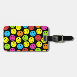 Étiquette À Bagage Joyeux Motif de faces colorées