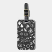 Étiquette À Bagage Joyeux Noël Père Noël Symboles, noir et blanc (Devant Vertical)