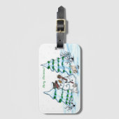 Étiquette À Bagage Joyeux Noël ! Snowman avec chat et chiot (Devant Vertical)