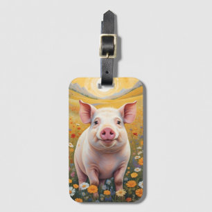 Étiquette À Bagage Joyeux Petit Cochon Sunny Daisy Field