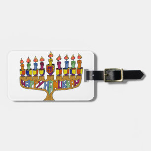 Étiquette À Bagage Judaica Joyeux Hanukkah Toupie Menorah