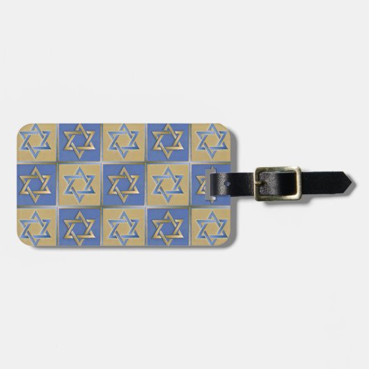 Étiquette À Bagage Judaica Star de David Metal Gold Blue (Devant horizontal)