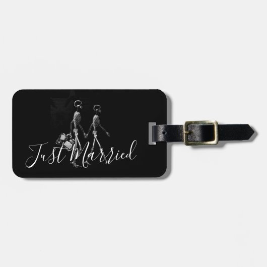 Étiquette À Bagage Juste Marié X-Ray Skeleton Lune de miel Couple (Devant horizontal)
