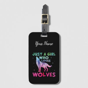 Étiquette À Bagage Juste une fille qui aime les loups aquarelle