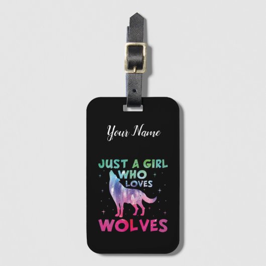 Étiquette À Bagage Juste une fille qui aime les loups aquarelle (Devant Vertical)