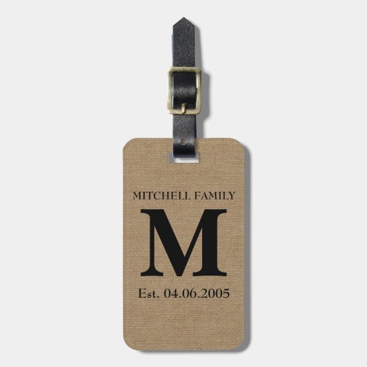 Étiquette À Bagage Jut initial chic rustique de toile de jute de (Devant Vertical)
